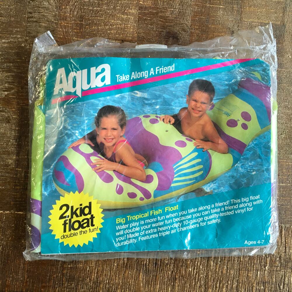 VINTAGE 1993 Aqua Big Tropical Fish 2-Kid Inflatable Pool Float NIP Ages 4-7